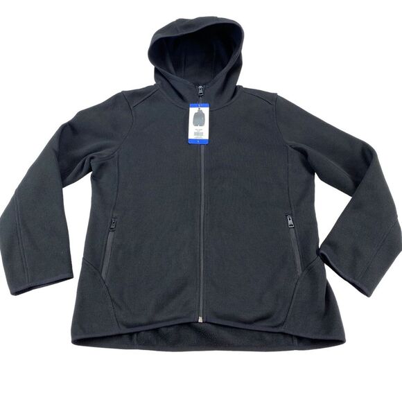 Andrew Marc Hoddie Jacket Womens Large Black Fleece Long Sleeve Full Zipper - Picture 1 of 15